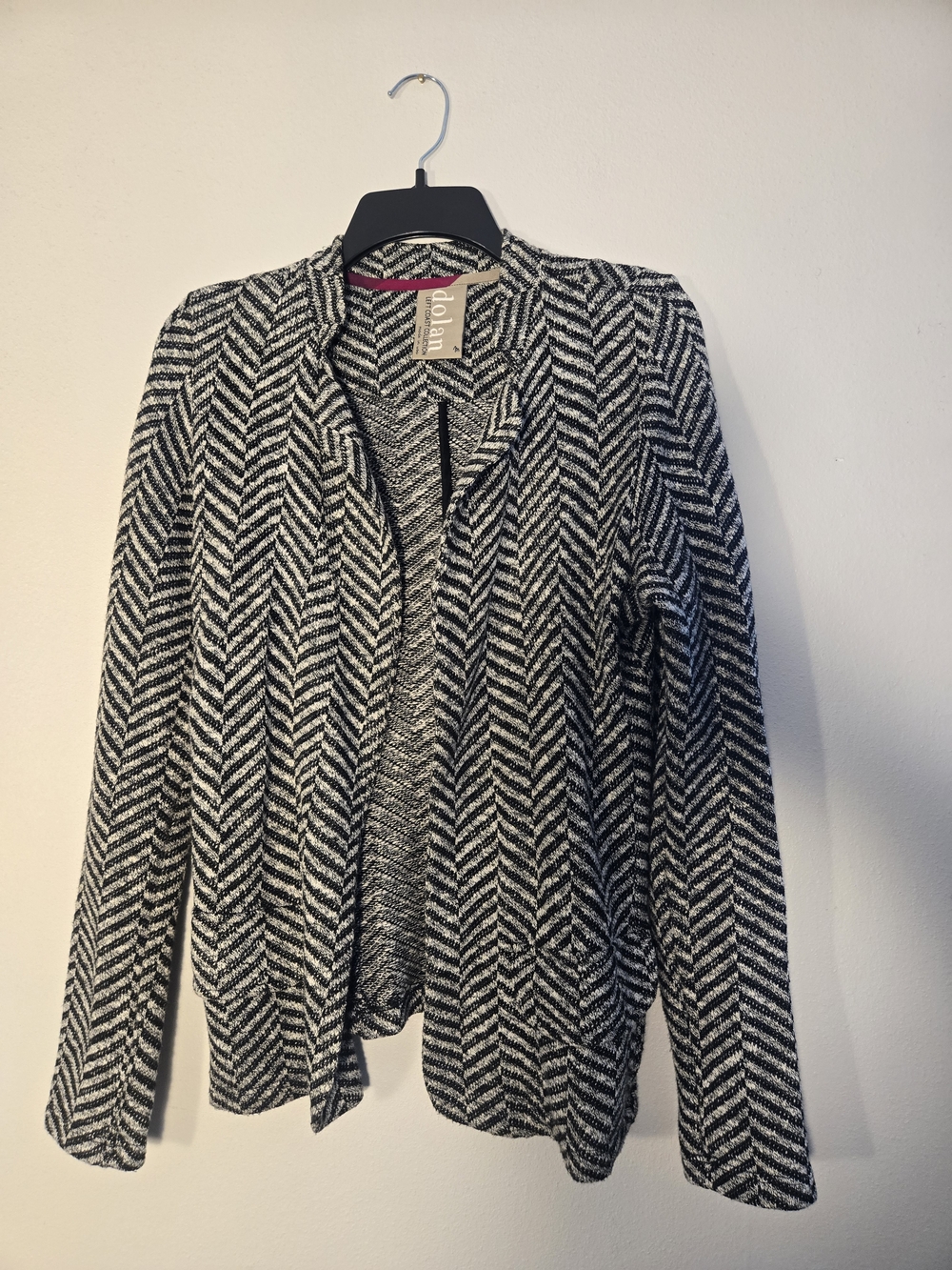 dolan Black and White Herringbone Open Cardigan